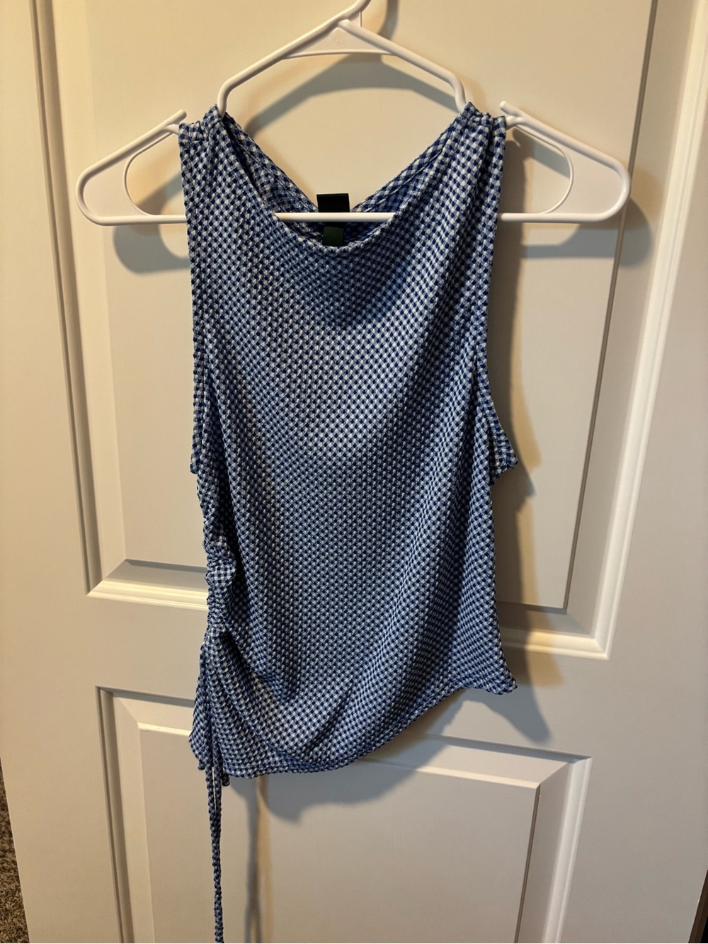 Blue Patterned Ruched Side Tank Top
